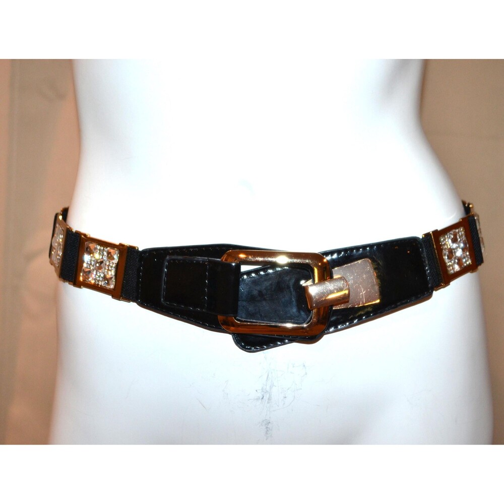 Vintage Stretch Belt Rhinestones Black and Gold